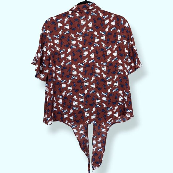 Monteau Dog Print Front Tie Blouse - Picture 5 of 10